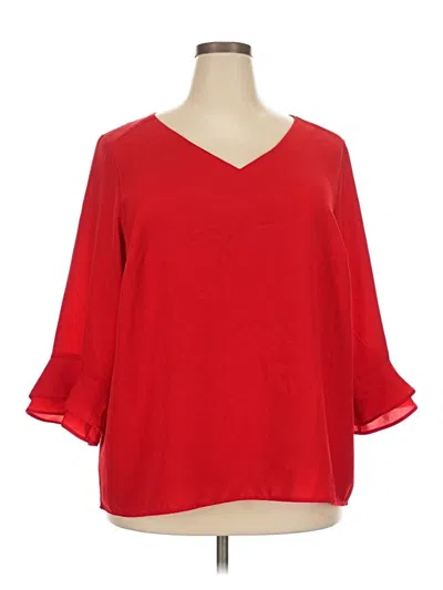 Pre-owned Lands' End 3/4 Sleeve Blouse In Red