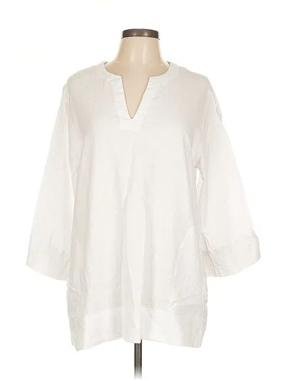 Pre-owned Lands' End 3/4 Sleeve Blouse In White