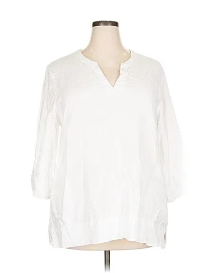 Pre-owned Lands' End 3/4 Sleeve Blouse In White