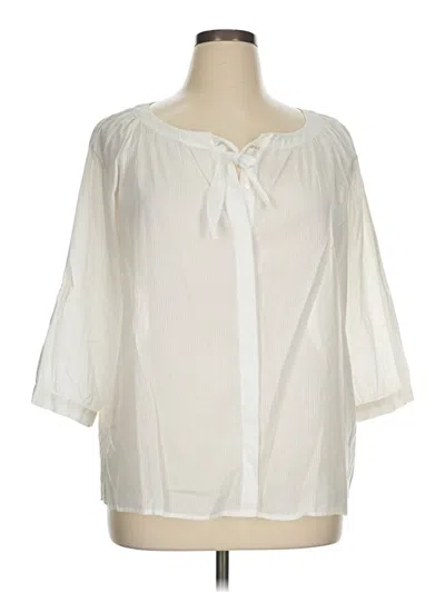 Pre-owned Lands' End 3/4 Sleeve Blouse In White