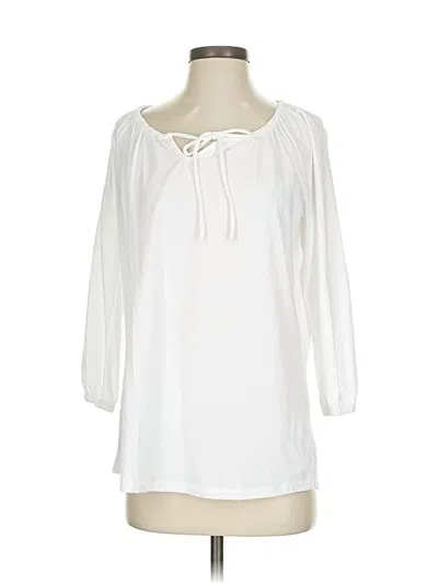 Pre-owned Lands' End 3/4 Sleeve Blouse In White