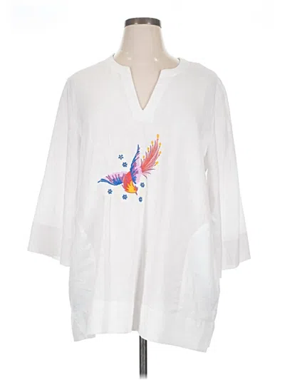 Pre-owned Lands' End 3/4 Sleeve Blouse In White