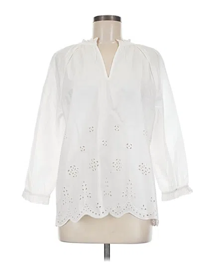 Pre-owned Lands' End 3/4 Sleeve Blouse In White