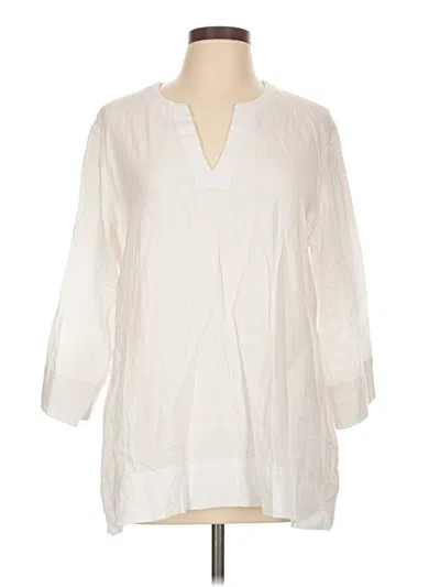 Pre-owned Lands' End 3/4 Sleeve Blouse In White