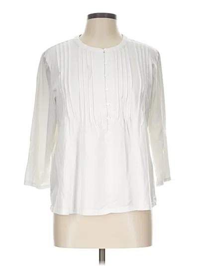 Pre-owned Lands' End 3/4 Sleeve Blouse In White