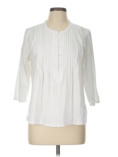 Pre-owned Lands' End 3/4 Sleeve Blouse In White
