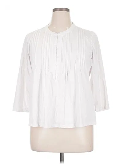 Pre-owned Lands' End 3/4 Sleeve Blouse In White