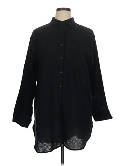 Pre-owned Lands' End 3/4 Sleeve Button Down Shirt In Black
