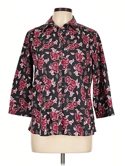 Pre-owned Lands' End 3/4 Sleeve Button Down Shirt In Black
