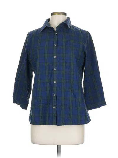 Pre-owned Lands' End 3/4 Sleeve Button Down Shirt In Blue