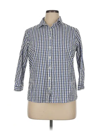 Pre-owned Lands' End 3/4 Sleeve Button Down Shirt In Blue