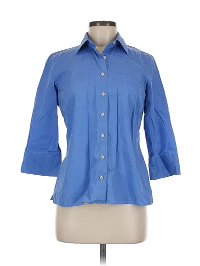 Pre-owned Lands' End 3/4 Sleeve Button Down Shirt In Blue