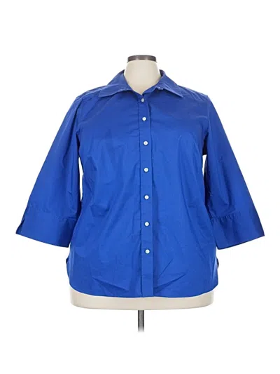 Pre-owned Lands' End 3/4 Sleeve Button Down Shirt In Blue