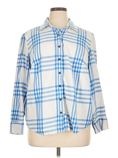 Pre-owned Lands' End 3/4 Sleeve Button Down Shirt In Blue