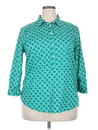 Pre-owned Lands' End 3/4 Sleeve Button Down Shirt In Blue