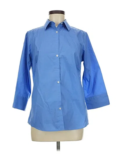 Pre-owned Lands' End 3/4 Sleeve Button Down Shirt In Blue