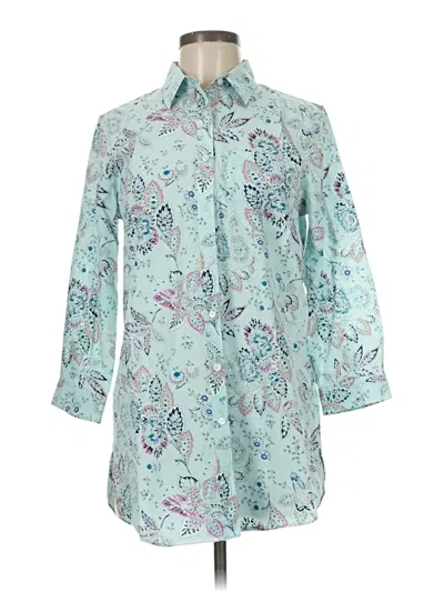 Pre-owned Lands' End 3/4 Sleeve Button Down Shirt In Blue