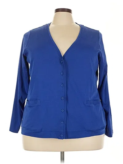 Pre-owned Lands' End 3/4 Sleeve Button Down Shirt In Blue