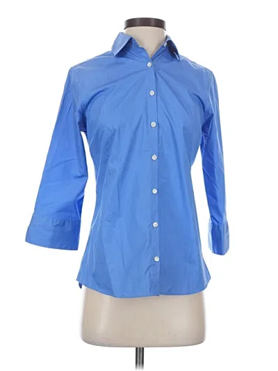 Pre-owned Lands' End 3/4 Sleeve Button Down Shirt In Blue