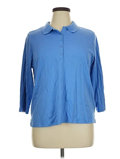 Pre-owned Lands' End 3/4 Sleeve Button Down Shirt In Blue