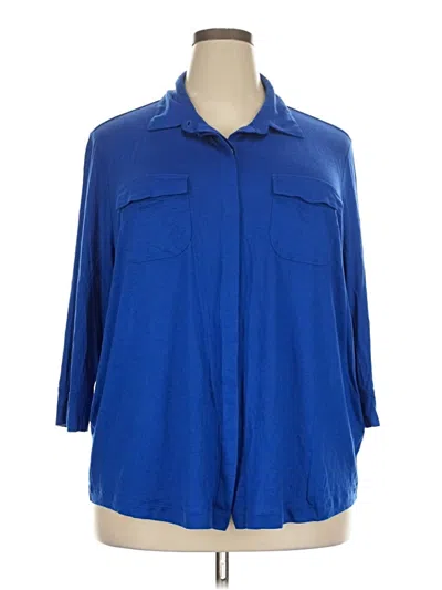 Pre-owned Lands' End 3/4 Sleeve Button Down Shirt In Blue