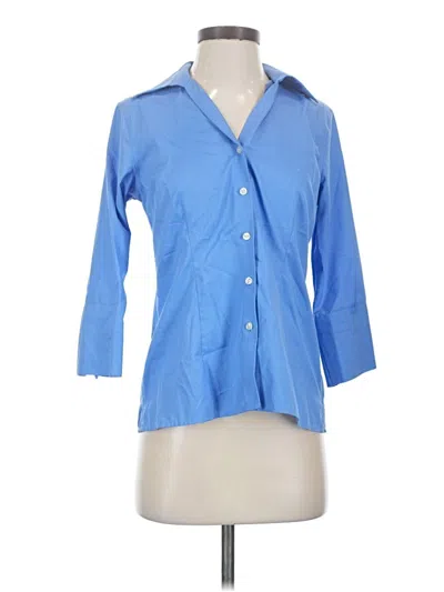 Pre-owned Lands' End 3/4 Sleeve Button Down Shirt In Blue