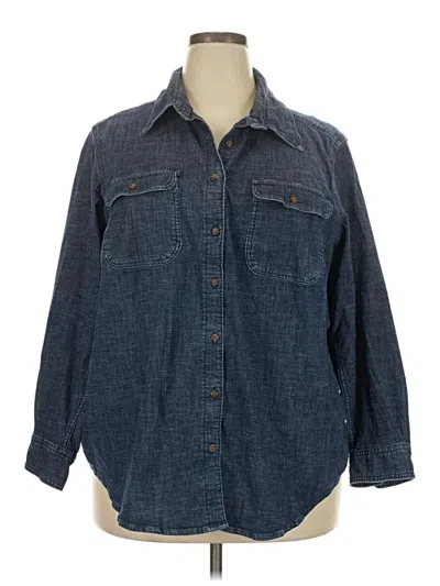 Pre-owned Lands' End 3/4 Sleeve Button Down Shirt In Blue