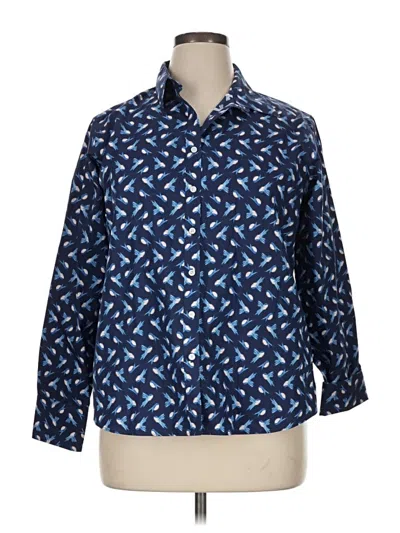Pre-owned Lands' End 3/4 Sleeve Button Down Shirt In Blue