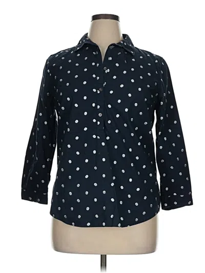 Pre-owned Lands' End 3/4 Sleeve Button Down Shirt In Blue