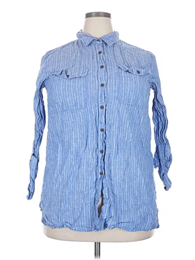 Pre-owned Lands' End 3/4 Sleeve Button Down Shirt In Blue