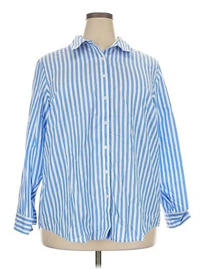Pre-owned Lands' End 3/4 Sleeve Button Down Shirt In Blue