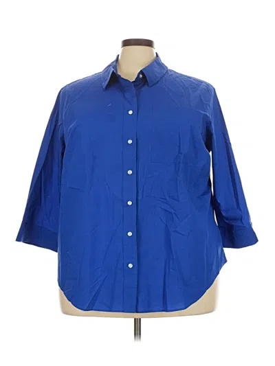 Pre-owned Lands' End 3/4 Sleeve Button Down Shirt In Blue