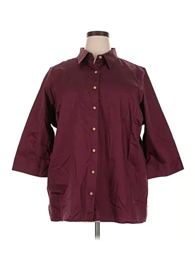 Pre-owned Lands' End 3/4 Sleeve Button Down Shirt In Burgundy