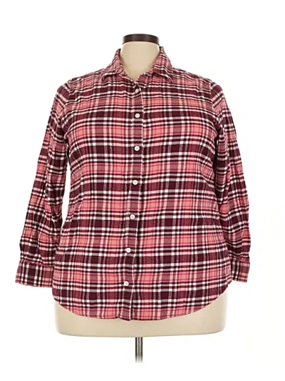 Pre-owned Lands' End 3/4 Sleeve Button Down Shirt In Burgundy