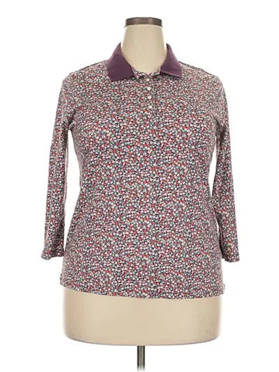 Pre-owned Lands' End 3/4 Sleeve Button Down Shirt In Burgundy
