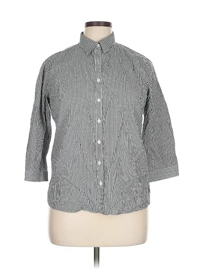 Pre-owned Lands' End 3/4 Sleeve Button Down Shirt In Gray