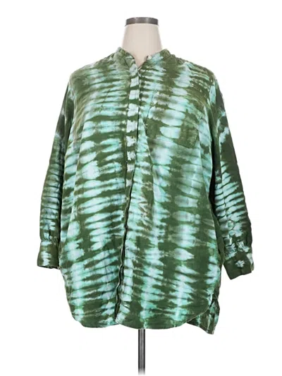 Pre-owned Lands' End 3/4 Sleeve Button Down Shirt In Green