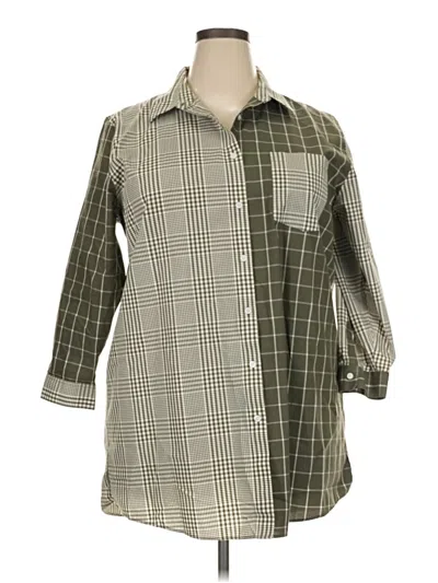 Pre-owned Lands' End 3/4 Sleeve Button Down Shirt In Green