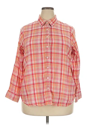 Pre-owned Lands' End 3/4 Sleeve Button Down Shirt In Orange