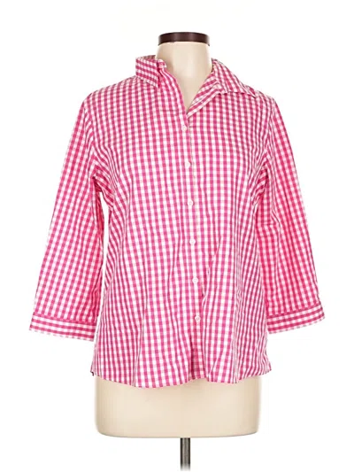 Pre-owned Lands' End 3/4 Sleeve Button Down Shirt In Pink