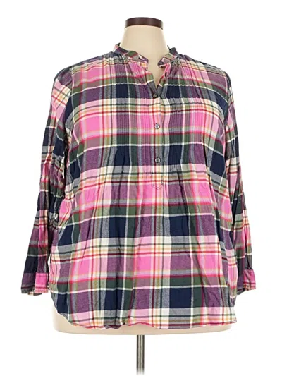 Pre-owned Lands' End 3/4 Sleeve Button Down Shirt In Pink