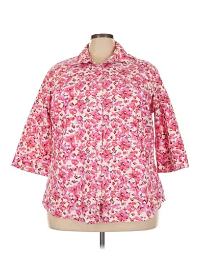 Pre-owned Lands' End 3/4 Sleeve Button Down Shirt In Pink