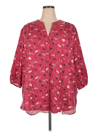 Pre-owned Lands' End 3/4 Sleeve Button Down Shirt In Pink