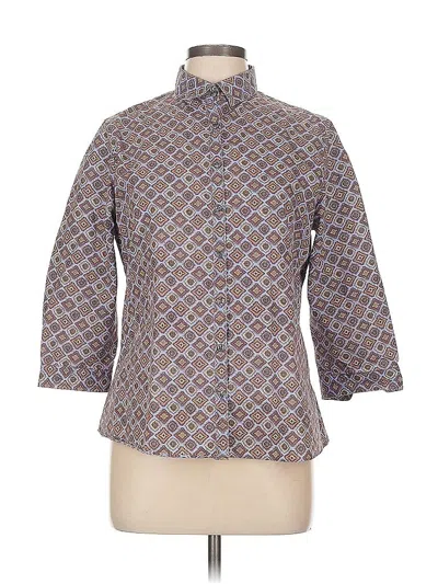 Pre-owned Lands' End 3/4 Sleeve Button Down Shirt In Purple