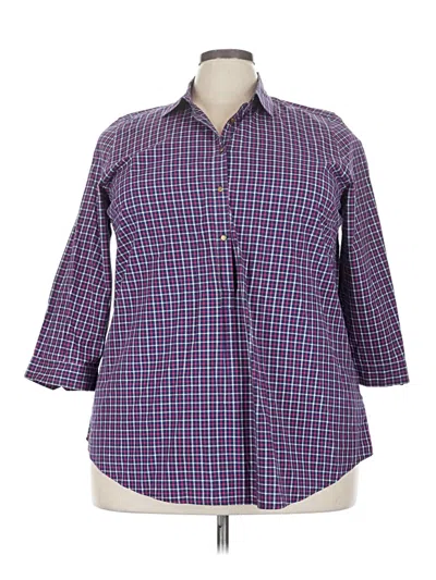 Pre-owned Lands' End 3/4 Sleeve Button Down Shirt In Purple