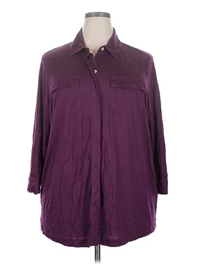 Pre-owned Lands' End 3/4 Sleeve Button Down Shirt In Purple