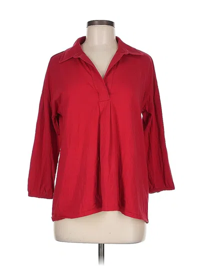 Pre-owned Lands' End 3/4 Sleeve Button Down Shirt In Red