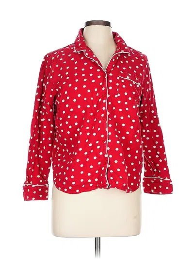 Pre-owned Lands' End 3/4 Sleeve Button Down Shirt In Red