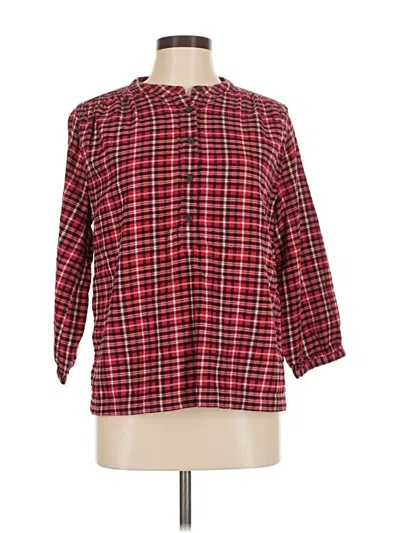 Pre-owned Lands' End 3/4 Sleeve Button Down Shirt In Red