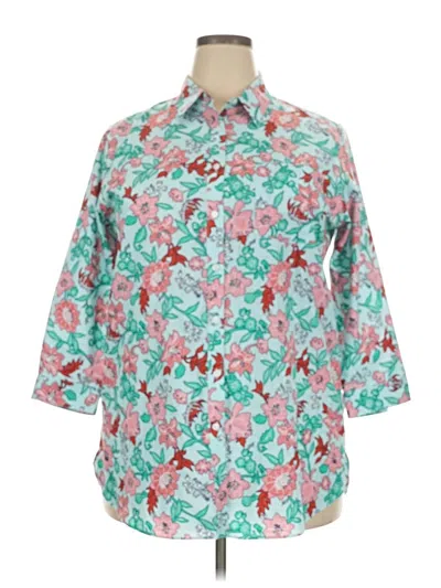 Pre-owned Lands' End 3/4 Sleeve Button Down Shirt In Teal